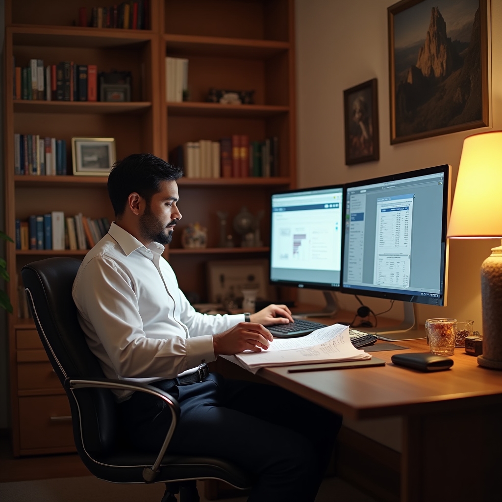 Финансовый консультант за рабочим столом с документами